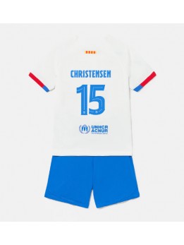 Billige Barcelona Andreas Christensen #15 Bortedraktsett Barn 2023-24 Kortermet (+ Korte bukser)